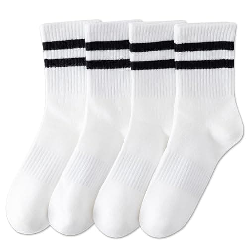YUWELL Womens Striped Crew Socks, Cotton Socks for Women 4Pairs,Size 5-10 | Cozy Casual Socks - Image 1