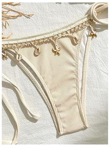 Verdusa Women's 2 Piece Sexy Halter Triangle Bikinis Thong Tie Boho Seashell Bikini Sets Swimsuits Swim Bathing Suit thumbnail 5