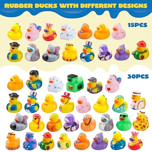 JOYIN 30 Pcs Rubber Ducks, Random Assortment Mini Rubber Duckie Toys with Mesh Carry Bag for Kids Baby Bath Shower Toys, Birthday Gifts, Summer Beach Pool Activity, Carnival, Holiday Party Favors thumbnail 4