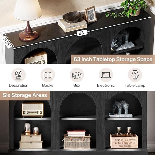 Tribesigns Farmhouse Console Table, 63-Inch Long Entryway Table with 3 Tier Storage, Wooden Rectangular Sofa Table Behind The Couch for Entrance, Hallway, Living Room, Black - Black thumbnail 6