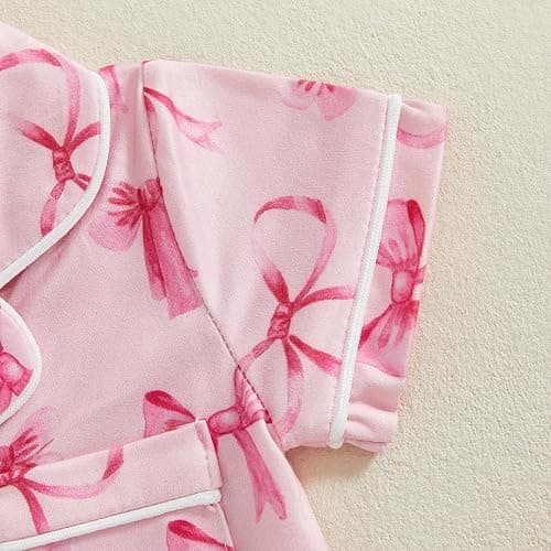 Newborn Summer Pajamas Baby Boy Girl Button Down Romper Cute Infant Sleepwear One-Piece Pjs - Bow&pink - 0-3 Months thumbnail 4