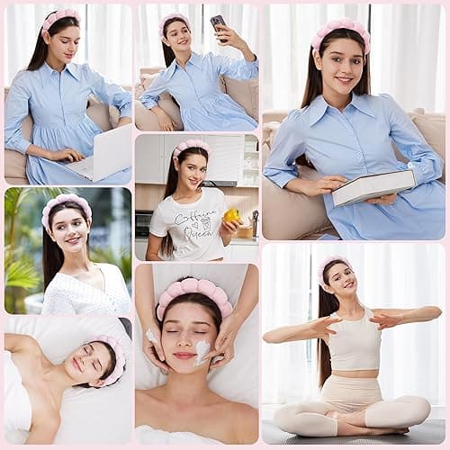Ztomine Headbands for Women - Spa Headband and Wristband Set - Headband for Washing Face,Facial Mask,Makeup and Skin Care,Gifts for Women and Teen Girl Gifts Trendy Stuff - pink thumbnail 3