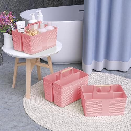 Xuhdukc Shower Caddy Portable and Cleaning Caddy Organizer for Bathroom, Kitchen, Toiletries Storage ，Caddy organizer with handle, Rust-Resistant, Durable Material (Pink, 9.36" L×7.73" W×7.24" H) thumbnail 7