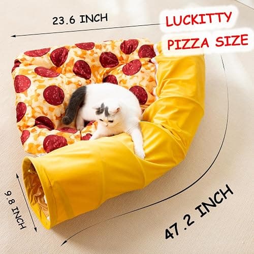 LUCKITTY Cat Tunnel Bed - Peek-a-Boo Pizza Shape Design for Cozy and Playful Animals - 9.8 -Inch Diameter Yellow thumbnail 4