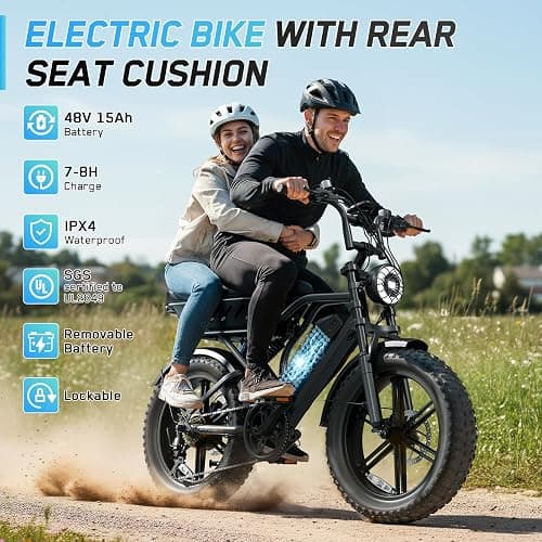 Electric Bike for Adults, Peak 1500W Motor Retro E Bike, Range 65/120Miles, 48V 15Ah Removable Battery, 20"x4" Fat Tires, Full Suspension, APP Control, Off-Road Ebike for City Commuting thumbnail 2