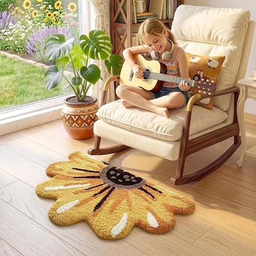 LUMI Floral Bathroom Rug, Absorbent Non Slip Bath Mat, 20"x36" | Sunflower, Soft Plush Microfiber, Quick Dry, Washable Yellow Bath Mats for Shower Floor, Sink Bathtub, Bedroom, Kids Room thumbnail 5