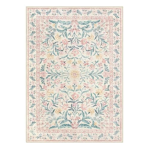 Wonnitar Pink Rugs for Nursery, 5x7 Washable Rug for Bedroom Girls, Boho Soft Floral Carpet Non Slip, Indoor Ultra-Thin Floor Carpet for Baby Kids Room Living Room Dorm Decor thumbnail 10