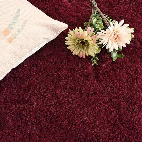 DweIke Fluffy Burgundy Red Rugs for Bedroom Living Room, 8x10 Large Soft Plush Shaggy Wine Maroon Girls Boys Kids Rug, Non-Slip and Machine Washable Carpet for Dorm Nursery Classroom Decor thumbnail 3
