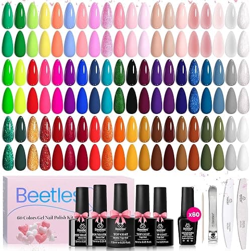 Beetles Fall Gel Nail Polish Set, Style Manifesto 69 PCS 60 Colors Neon | Rainbow Bright Jelly Shades, Pink Nude Red Blue Green With Base, Glossy&Matte Top Coats for Uv Led Gel Manicures thumbnail 8