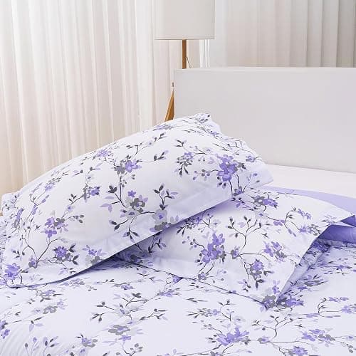 Mooreeke Floral Queen Size Comforter Sets, Lightweight Purple Lavender Botanical Printed Bedding for All Seasons, 3-Piece Vintage Bed in a Bag with Fluffy Quilted Reversible Comforter & 2 Pillow Shams thumbnail 7
