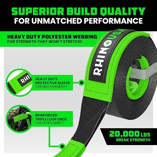 Rhino USA Recovery Tow Strap (2" x 20') - 20,024lb Break Strength - Emergency Recovery Strap Tow Rope for UTV, ATV & More - Heavy Duty Towing Strap for Offroad 4x4 Use - Compatible with RZR and Can-Am thumbnail 2
