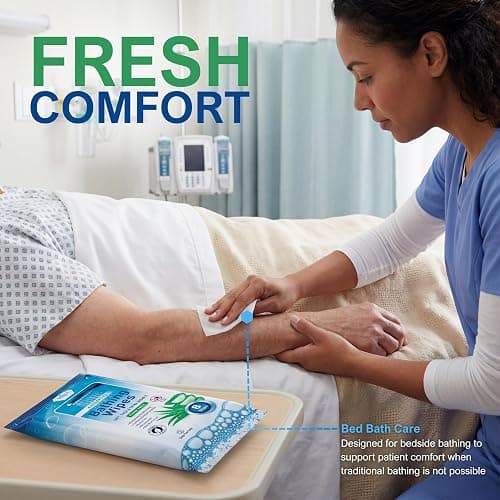 MED PRIDE Hospital Wipes for Bathing, Waterless Rinse Free Bath Wipes for Adults, Microwavable Soft Thick, 12 Packs (96 Count), Aloe Vera thumbnail 3