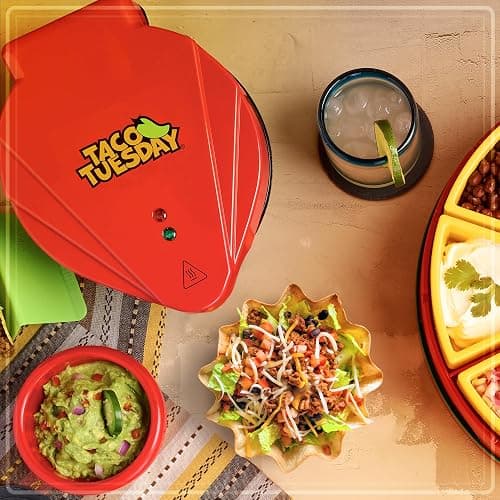 Nostalgia Taco Tuesday Tortilla Bowl Maker For Baked Taco Bowls, Tostadas, Salads, Dips, Appetizers, and Desserts, 8 to 10 Inch Tortillas, Red thumbnail 2