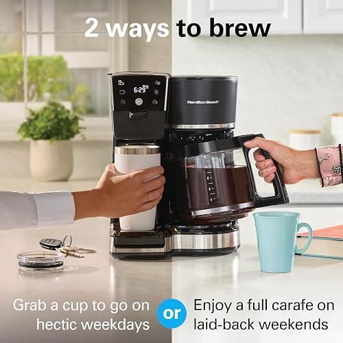Hamilton Beach 2-Way 12 Cup Programmable Drip Hot and Iced Coffee Maker & Single Serve Coffee Machine, AquaFlow Showerhead Evenly Saturates Grounds, Glass Carafe, Auto Pause and Pour, Black (47500J) thumbnail 5