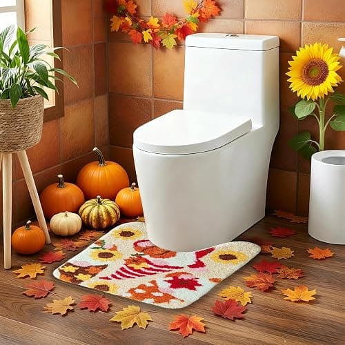 Aorailep Toilet Rugs U Shaped, Fall Gnome Bathroom Rugs for Thanksgiving | Thanksgiving Decor, 23.6x19.7 Inch, Soft, Tufted, Washable, Non-slip, Sunflowers, For Toilet Base, Contour Bathrugs thumbnail 2