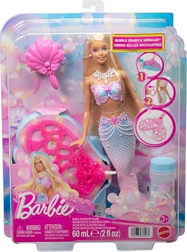 Barbie Bubble Sparkle Mermaid Doll with Bubble-Making Feature & Solution, Tray & Hairbrush, Plus Long, Color-Streaked Blonde Hair thumbnail 6
