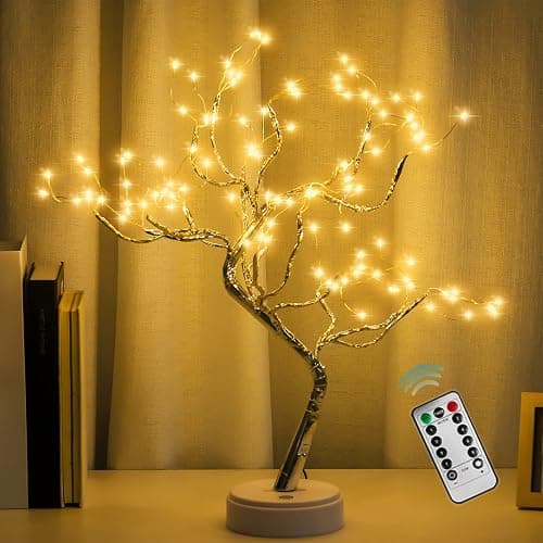 PXBNIUYA 108 LED Sparkly Fairy Tree Lamp, Warm White, Remote Control, USB/Battery, 8 Modes, DIY Bonsai Decor, Festival Decoration Light - Image 1