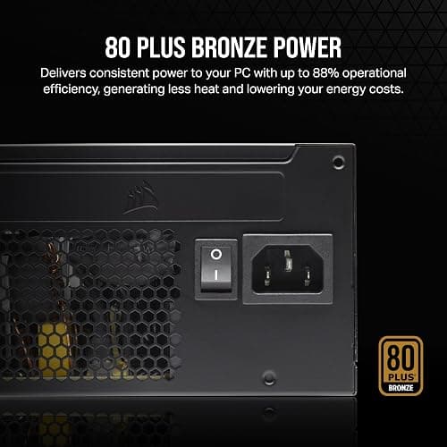 CORSAIR CX650 80 PLUS Bronze Non Modular Low-Noise ATX 650 Watt Power Supply - UK - Black thumbnail 4