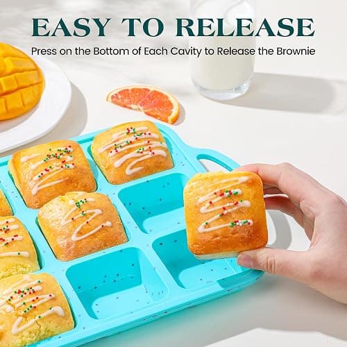 KASHME 12-Cavity Silicone Brownie Pans With Metal Frame, Non Stick | All Edges Mini Brownie Baking Pan With Dividers, Square Muffin Pan For Oven, Aqua, 1 Pc thumbnail 4