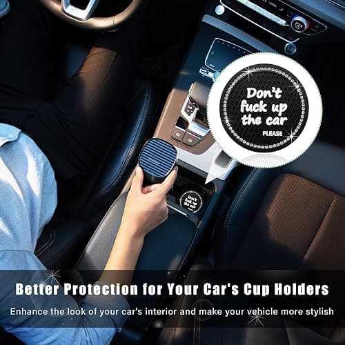 Ziciner 4 Pack Bling Car Cup Holder Coaster, 2.75 Inch Anti-Slip Auto Insert Cup Coaster, Crystal Car Drink Cup Mat Perfect for Women Girls, Universal Interior Decor Accessories (Black) thumbnail 4