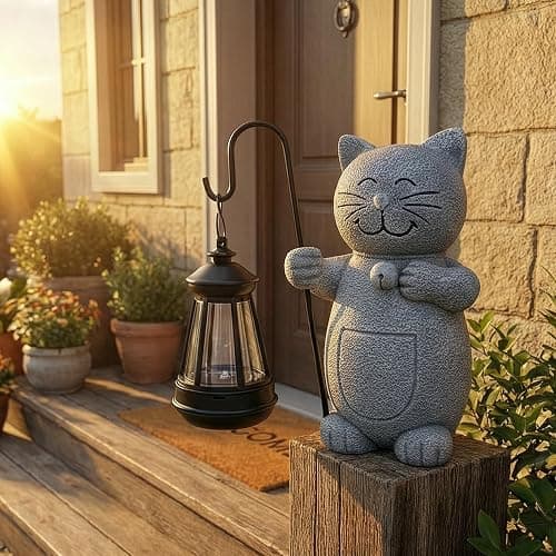 2026 Garden Cat Statues with Solar Lantern Flowerpot Outdoor Decoration, Cat Figurines Yard Art Sculptures for Patio Lawn Backyard Porch Ornaments, Yard Ornament- Unique Mother's Day Birthday Gifts thumbnail 8