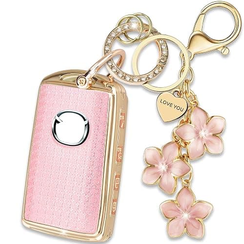 Yekoubo Pink TPU Key Fob Cover with Sakura Flower Keychain Compatible with Mazda 3 6 MX-5 Miata MX-30 CX-5 CX-9 CX-30 CX-50,CX-60 CX-70 CX-90 2025 4-Button Smart Key for Women - Image 1