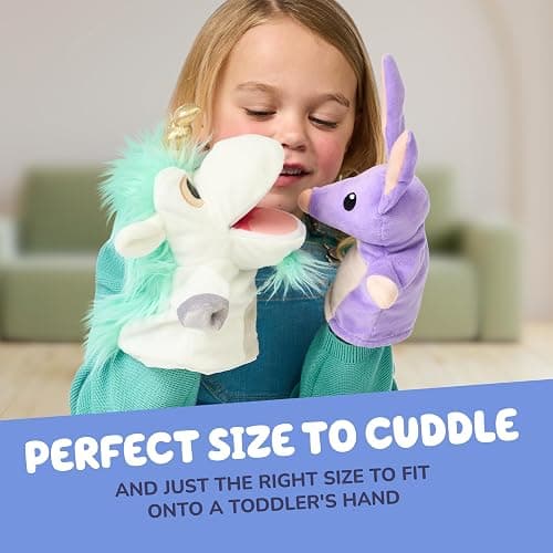 Bluey Unicorse & Bob Bilby Hand Puppet Plush Toys, 8-9”, 2-Pack | Soft deluxe fabric, embroidered details, perfect for toddler hands, imaginative play, Bluey toddler toys, Amazon exclusive thumbnail 2
