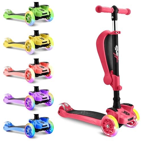 Hurtle 3-Wheeled Scooter for Kids - Wheel LED Lights, Adjustable Lean-to-Steer Handlebar, and Foldable Seat - Sit or Stand Ride with Brake for Boys and Girls Ages 1-14 Years Old thumbnail 2