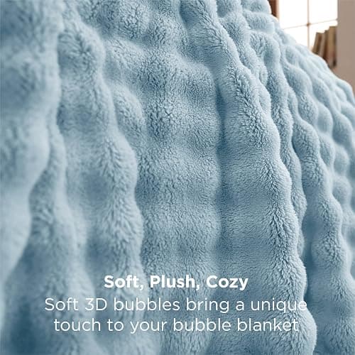 Bedsure 3D Fleece Bubble Blanket for Couch - GentleSoft Blue Throw Blanket for Sofa Bed Room Decor - Luxury Soft Cozy Gifts for Women Girls, Lightweight, All Seasons, Light Blue, 50"×60" thumbnail 5