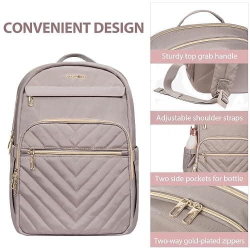 VANKEAN Laptop Backpack for Women,15.6 Inch Laptop Computer Bag Travel Backpack Purse,Waterproof Work Business Backpack College Teacher Bags, Light Dusty Pink thumbnail 3