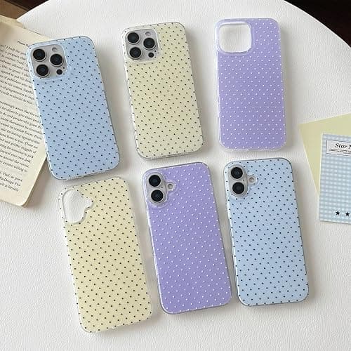 CHEDEMK Compatible with iPhone 16 Case, Fashion Cute Aesthetic Polka Dot Phone Case for Women, Shockproof Slim Soft TPU and Hard PC Protective Phone Cover for iPhone 16 6.1", Yellow thumbnail 7
