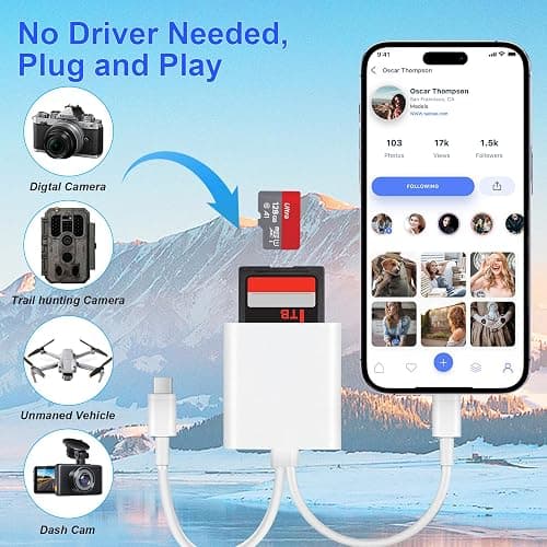 Denlane SD Card Reader for iPhone iPad, USB C & Lightning Dual Interface Memory Card Reader, Digital Camera Adapter to iPhone/MacBook/USBC Laptop for SD/TF/Sim Card, Plug & Play, Camera Accessories thumbnail 5
