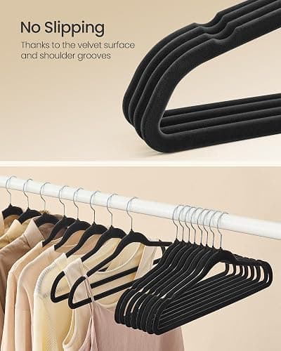 SONGMICS Velvet Hangers 100 Pack, Non-Slip Clothes Hangers with Silver-Colored Swivel Hooks, Slim Space-Saving for Closet, Heavy-Duty, Black UCRF026BZ02S thumbnail 4