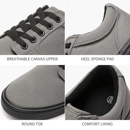 BENPAO Mens White Casual Shoes All Black Fashion Sneakers for Men Low Top Lace Up Canvas Shoes thumbnail 4