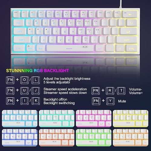 MageGee Mini 60% Gaming Keyboard, Upgrade RGB Backlit 61 Key Ultra-Compact Keyboard, TS91 Ergonomic Waterproof Mechanical Feeling Office Computer Keyboard for PC, MAC, PS4, Xbox ONE Gamer(White) thumbnail 3
