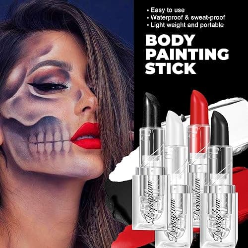 Halloween Black Lipstick Matte Body Painting Stick for Women Waterproof Long Lasting Dark Lipsticks Gothic Zombie Vampire Cosplay Cruelty Free Lipstick, DU-Black thumbnail 3