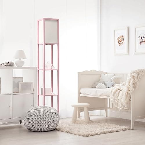 Simple Designs LF1014-LPK Etagere Organizer Storage Shelf Linen Shade Floor Lamp, Light Pink thumbnail 6