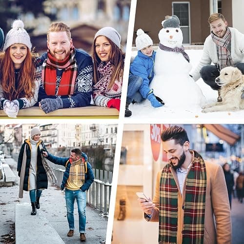 UMIPUBO Men's Scarves Classic Cashmere Wool Touch like Scarf Plaid Tartan Reversible Check Tassel Ends Solid Long Winter Scarf thumbnail 7