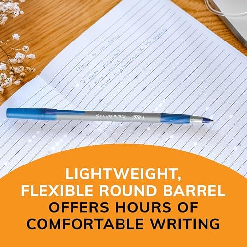 BIC Round Stic Grip Xtra Comfort Ballpoint Pen, Blue Ink, 12-Count | Long-lasting Performance, Smooth Writing, Soft-touch Barrel, Superb Comfort and Control thumbnail 7