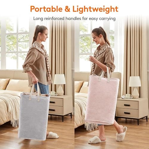 Lifewit 2 Pack Laundry Hamper Large Collapsible Laundry Basket, Freestanding Waterproof Cloth Hamper with Easy Carry Handles in Laundry Room Bedroom Bathroom Dorm for Adult, Gray&Pink, 2 x 80L thumbnail 5