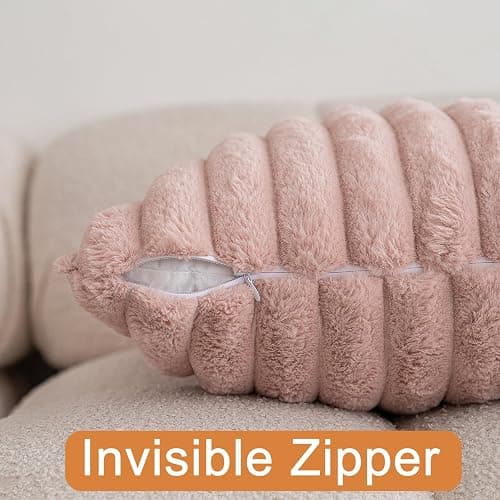 BAOLIZEGAO Double-Sided Faux Fur Plush Throw Pillow Covers 18x18 Set of 2 Fuzzy Striped Soft Cozy Pillowcase Luxury Decorative Pillows Square Shaggy Cushion Covers for Couch Sofa Bed,Pink thumbnail 4