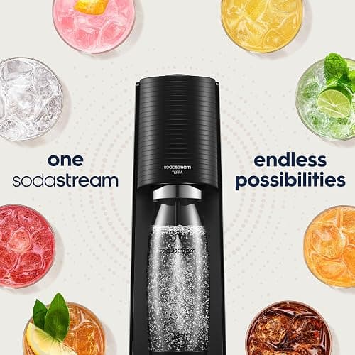 SodaStream - Terra Sparkling Water Maker, Quick Connect CO2 System, Includes 60L Gas Cylinder, BPA-Free 1L Bottle, Eco-Friendly & Reduces Plastic Waste, Black thumbnail 8