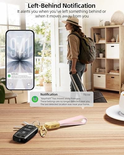Keychain, Works with Apple Find My, Leather Car Keychain for Women and Men, Car Key Fob Holder, Key Chain with GPS Tracker, Anti-Lost Smart Keys Finder, Rechargeable, Pink thumbnail 4