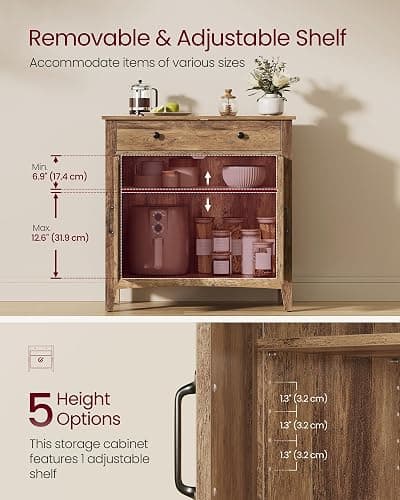 VASAGLE LIRY Collection - Buffet Cabinet, Coffee Bar Cabinet with a Drawer, Adjustable Shelf, Sideboard Storage with Cable Hole, Drawer Divider, Honey Brown UBBK341K01 thumbnail 4