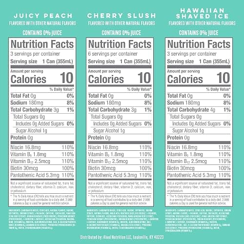 Alani Nu VARIETY PACK CHERRY SLUSH, JUICY PEACH, HAWAIIAN SHAVED ICE Sugar Free, Low Calorie Energy Drinks, 200mg Caffeine, Biotin B Vitamins, Zero Sugar, 10 Calories, 12 Fl Oz Cans, 12 Pack thumbnail 5