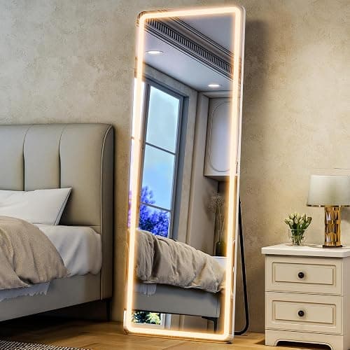 WISSMIELS Full Length Mirror with Lights,Tempered Glass 20"x63" Led Full Length Mirror with Dimming & 3 Color Lighting,Door Hanging & Standing Ideal for Bedroom, Dressing Room, Cloakroom Rectangle thumbnail 4