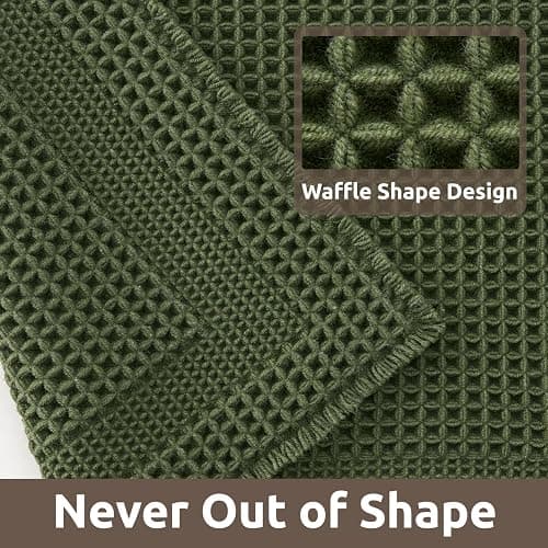 AMOAMI Waffle Bath-Mat, Absorbent Bath Mats for Bathroom Non Slip, Machine Washable Bathroom Rugs with Tassels Ultra Soft Boho Bath Rugs for Floor 24"x36" Dark Green thumbnail 3