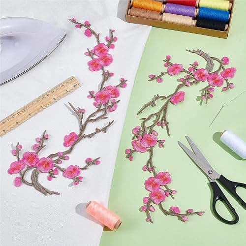 letsinstyle 2 PCS Pink Vintage Plum Blossom Iron on Patch, Embroidery Flower Vines Sew on Patches, Embroidered Floral Appliques for Wedding Dress Decoration Repair DIY Craft thumbnail 2