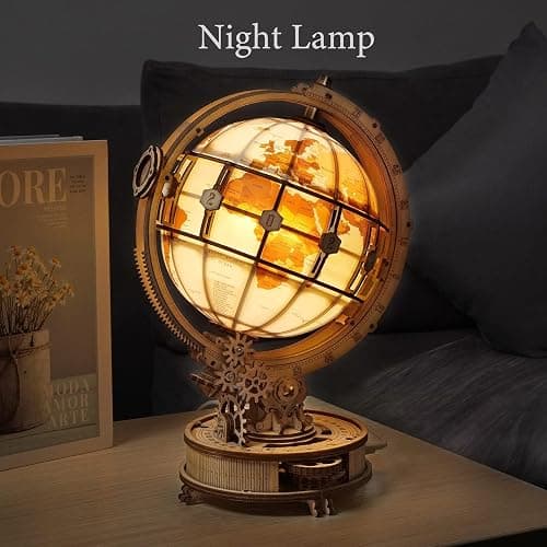 ROKR 3D Wooden Puzzles for Adults Illuminated Globe with Stand 180pcs 3D Puzzles Built-in LED Model Kit Hobby Gifts for Adults Home Decor thumbnail 4
