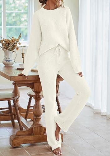 MEROKEETY Womens Pajama Sets 2026 Fall Lounge Sweater Set Cute Fuzzy Fleece 2 Piece Long Sleeve Cozy Winter Pj Outfits thumbnail 7